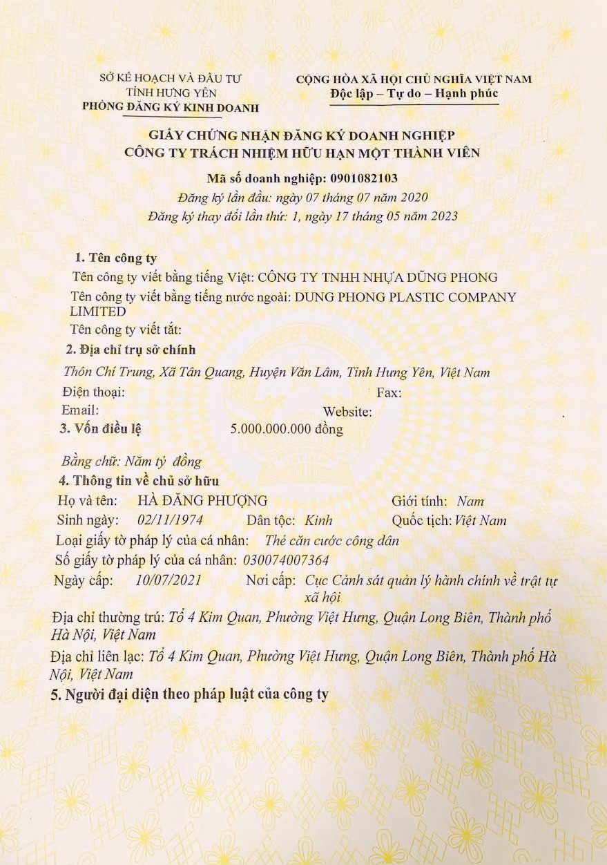 CÔNG TY TNHH NHỰA DŨNG PHONG